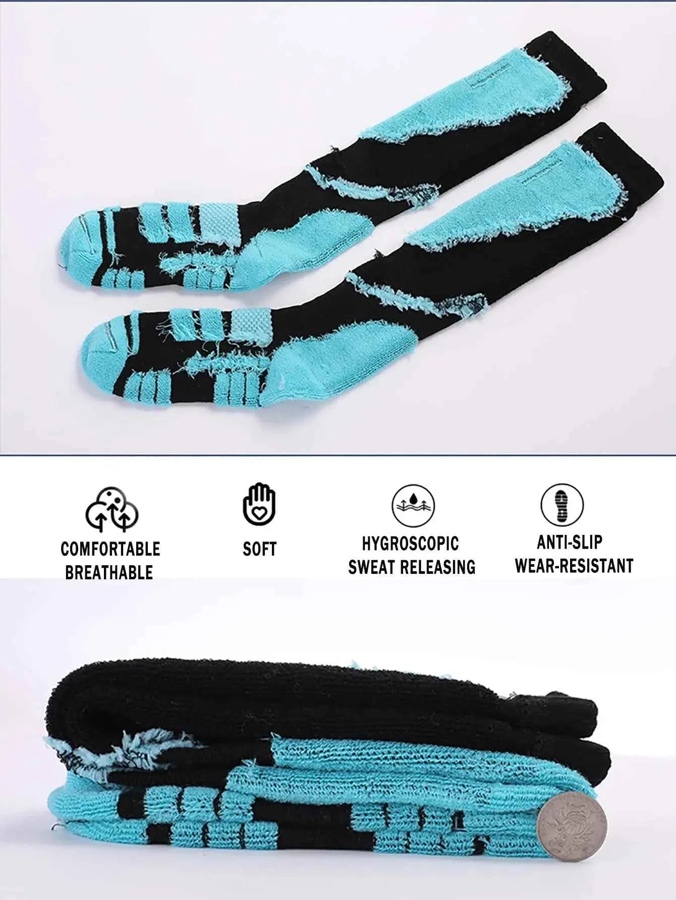 YANBIGUO 2 paires de chaussettes de Ski en laine, chaussettes chaudes thermiques jusqu'aux genoux pour temps froid pour le snowboard, la neige, l'hiver, la chasse - Harmonie