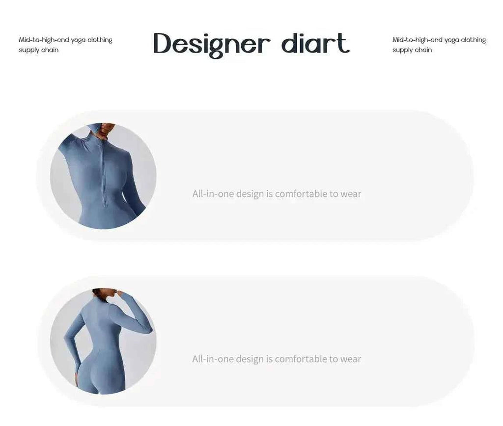 Combinaisons pour femmes, combinaison une pièce avec fermeture éclair, manches longues, ensemble de Yoga, vêtements d'entraînement Push Up, Fitness, body, vêtements de sport, survêtement - Harmonie