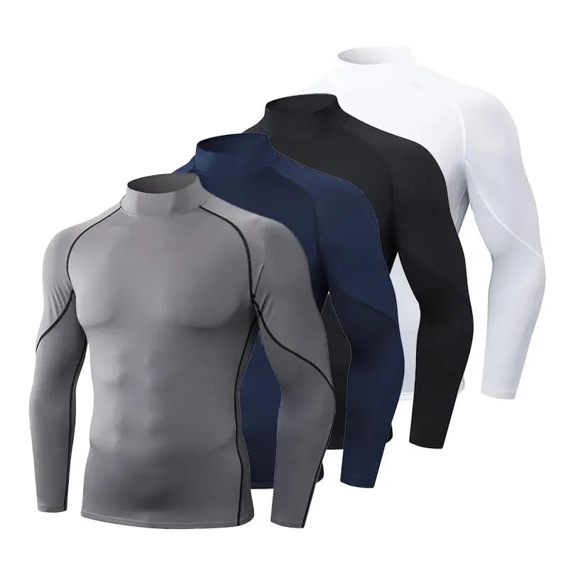 Chemises de Compression à manches longues et col haut pour hommes, collants de sport Cool et sec, Protection solaire, sous-vêtements de course, hauts de gymnastique - Harmonie
