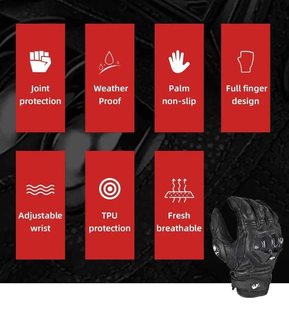 Gants de moto en cuir véritable pour hommes, équipement de protection, moto de course, haute qualité, Luva - Harmonie