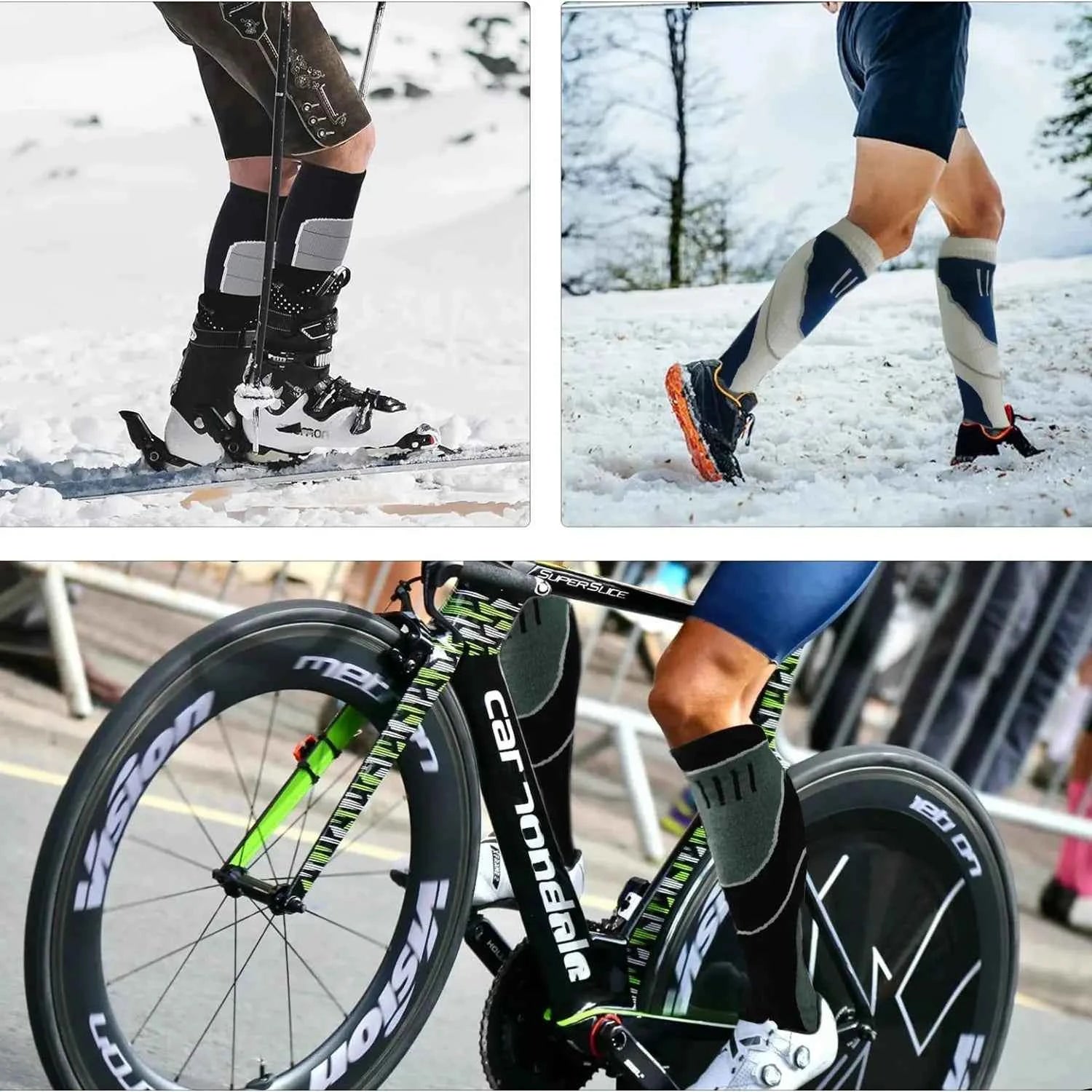 YANBIGUO 2 paires de chaussettes de Ski en laine, chaussettes chaudes thermiques jusqu'aux genoux pour temps froid pour le snowboard, la neige, l'hiver, la chasse