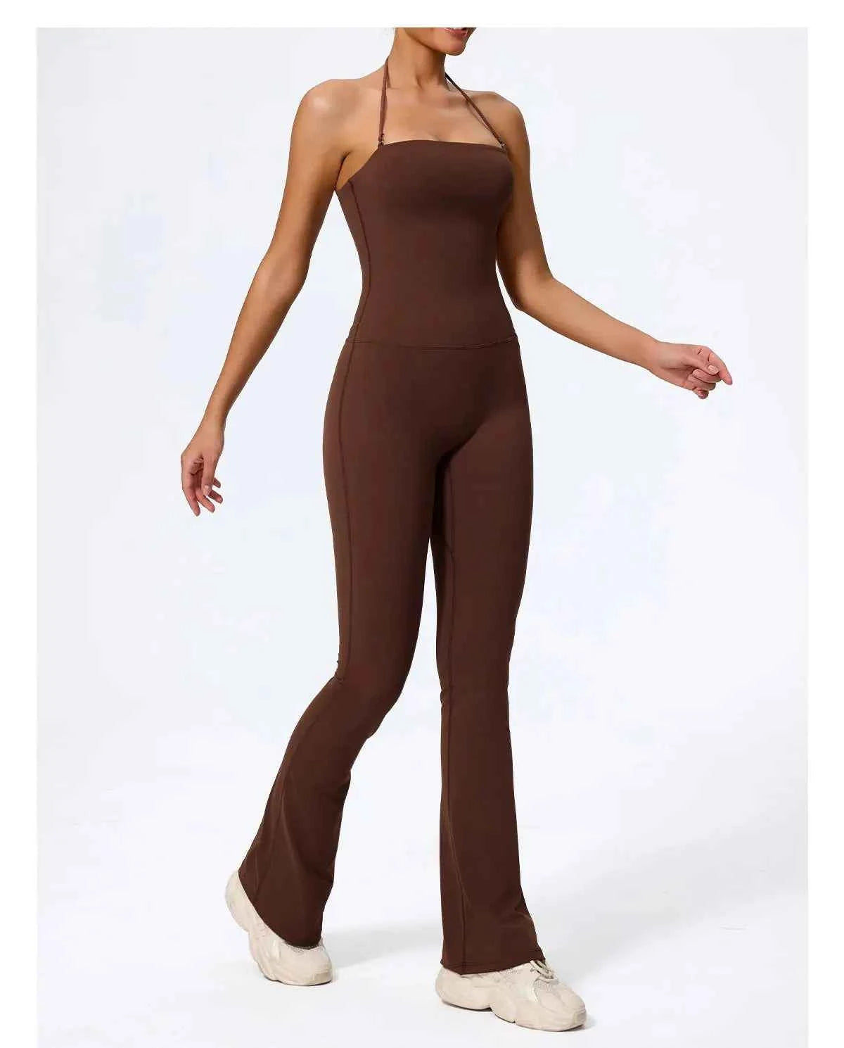 NewFall/hiver femmes sans manches Yoga combinaison femme gymnastique évasé salopette cou-pendu dos nu vêtements de Sport tenue de Sport pour femme