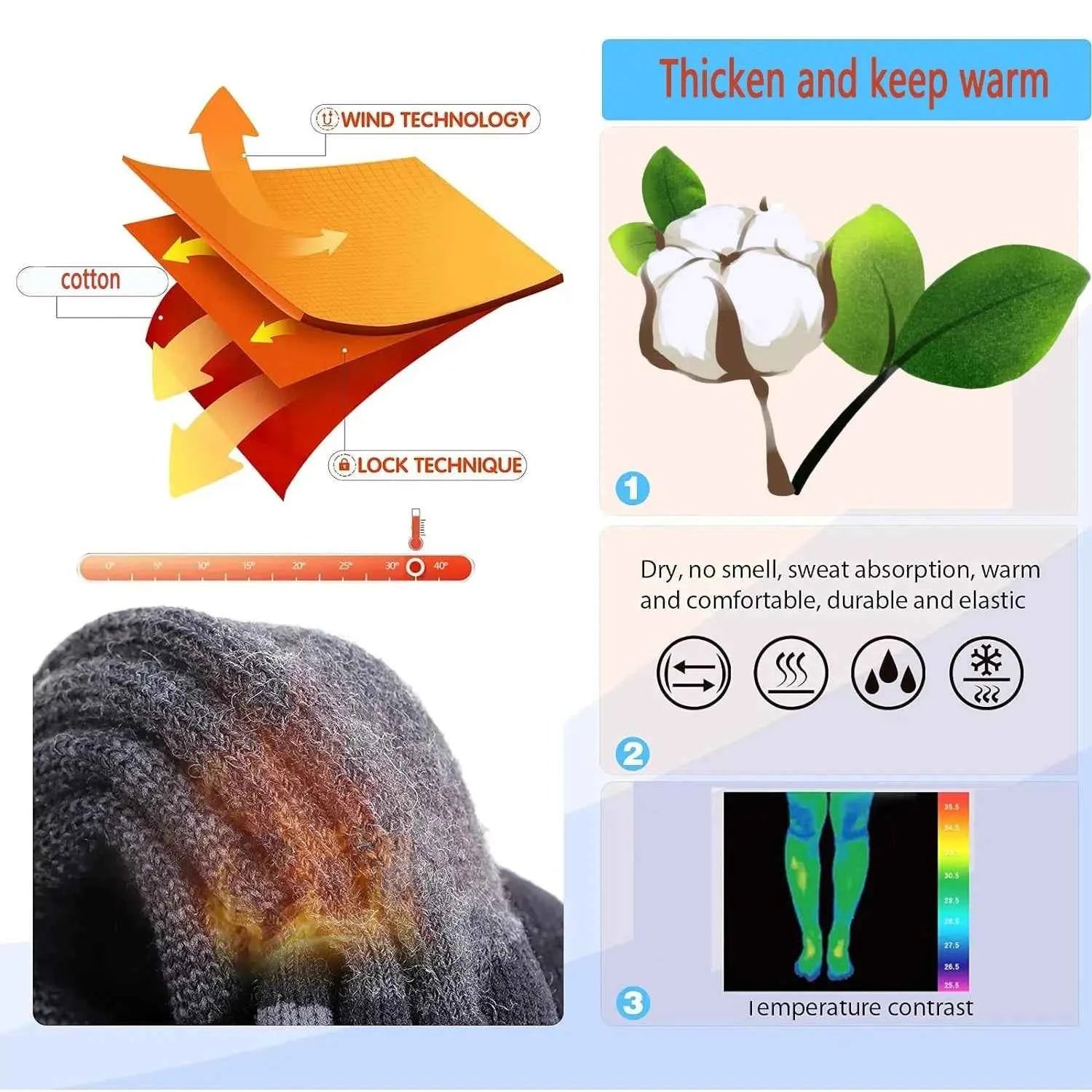 YANBIGUO 2 paires de chaussettes de Ski en laine, chaussettes chaudes thermiques jusqu'aux genoux pour temps froid pour le snowboard, la neige, l'hiver, la chasse - Harmonie